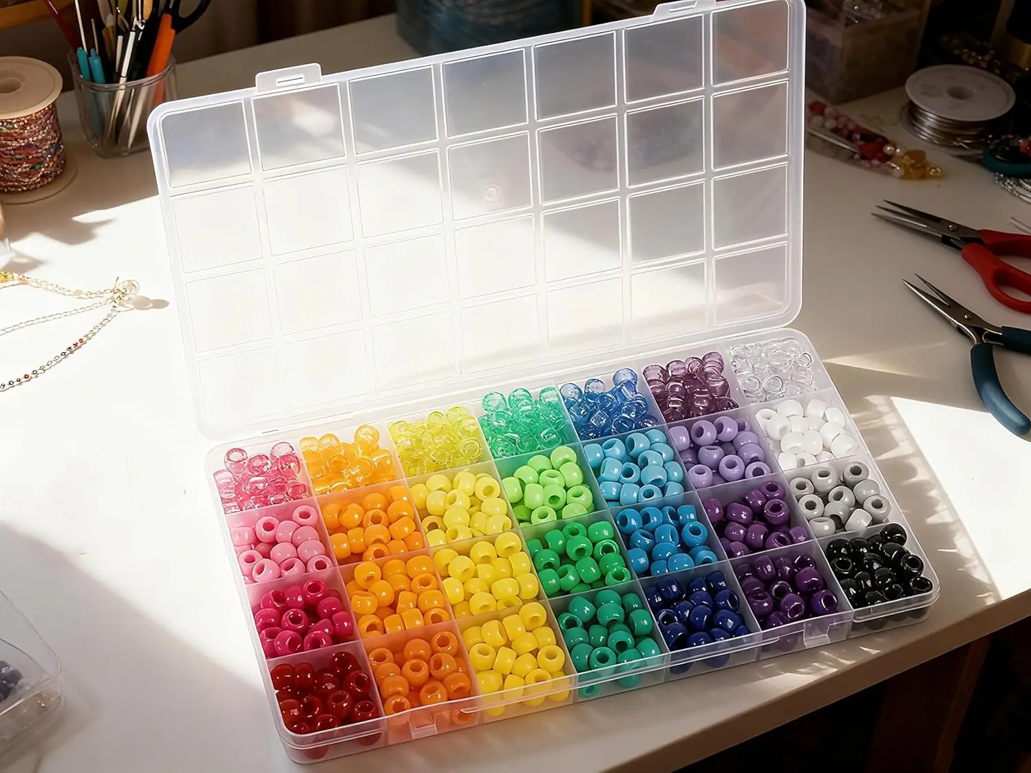 28 Colors Pony Beads Kit for Bracelets 700PCS 6x9mm Plastic Kandi Beads Bulk for Jewelry Making