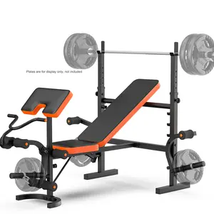 6 in 1 Weight Bench with Leg Extension No Weight Plates Included, Workout Bench for Home Gym with Rack & Preacher Pad, Banco Para Hacer Ejercicio for Weight Lifting