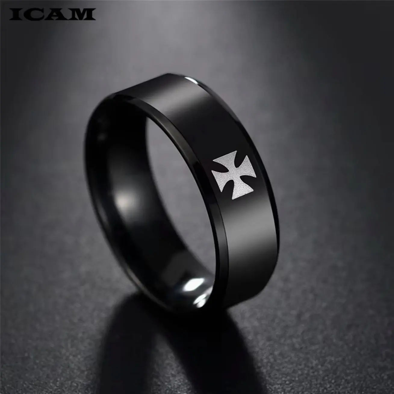 Vintage Iron Cross Ring, Punk Gothic Biker Band, Stainless Steel Statement Jewelry for Men