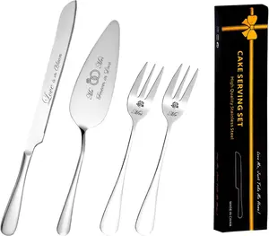 Wedding Cake Knife and Server Set, Silver Cake Cutting Set for Wedding, Stainless Steel Cakes Knife Set with Forks with Gift Box, Cakes Cutter Set and Pie Server for Engagement Anniversary