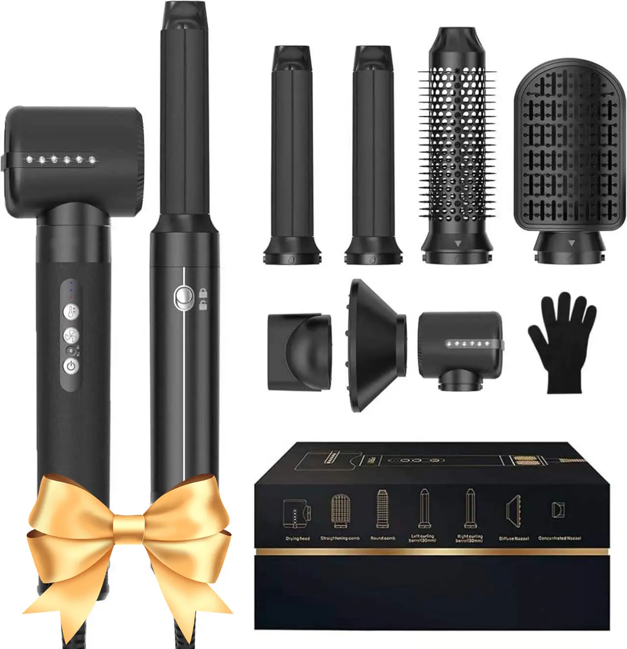 7-in-1 Ionic Hair Dryer Brush Set, Powerful Home Use Hair Tool with Adjustable Speed, Concentrator, Air Curler, Diffuser, Fast Drying, Volumizing, Curling, Straightening, Smoothing, 100-120V, Gift-Ready Home & Party Supply