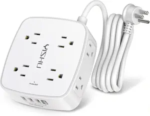 All-in-One Power Strip – 8 Outlets & 4 USB Ports, Flat Plug Surge Protector with 6FT Cord for Home, Office & Desk Setup