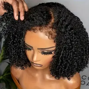 2025 Arrivals Wholesale 250% Density 4C Afro Kinky Curly Bob Wig with 13x4 HD Lace Front & Pre-Bleached/Plucked Edges - Natural Realistic Scalp, Curly Baby Hair - Short Human Hair Wigs for, Dreadlock-Style Start (Zero Stress Wear),