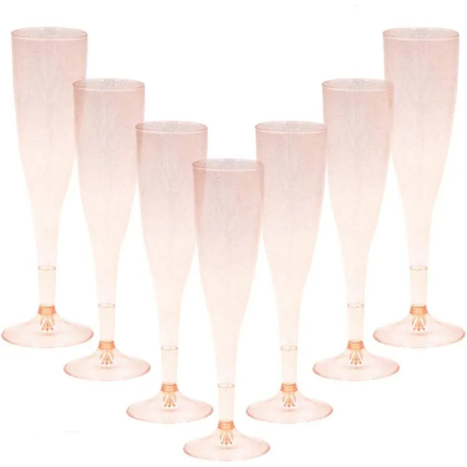 Rose  Glitter Plastic Rose   Glasses 30 Pack,6.5 OZ Champagne Flutes Disposable for Valentine's Day,Plastic Champagne Flutes,Mimosa Bar Glasses,Valentine's day Supplies