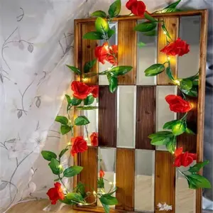 2m 20 LED Rose Vine Artificial Flower Decorative String Lights, Battery Powered, New Year, Valentine's Day, Party, Home, Wedding Decoration, Floral LED Lights, Battery Operated