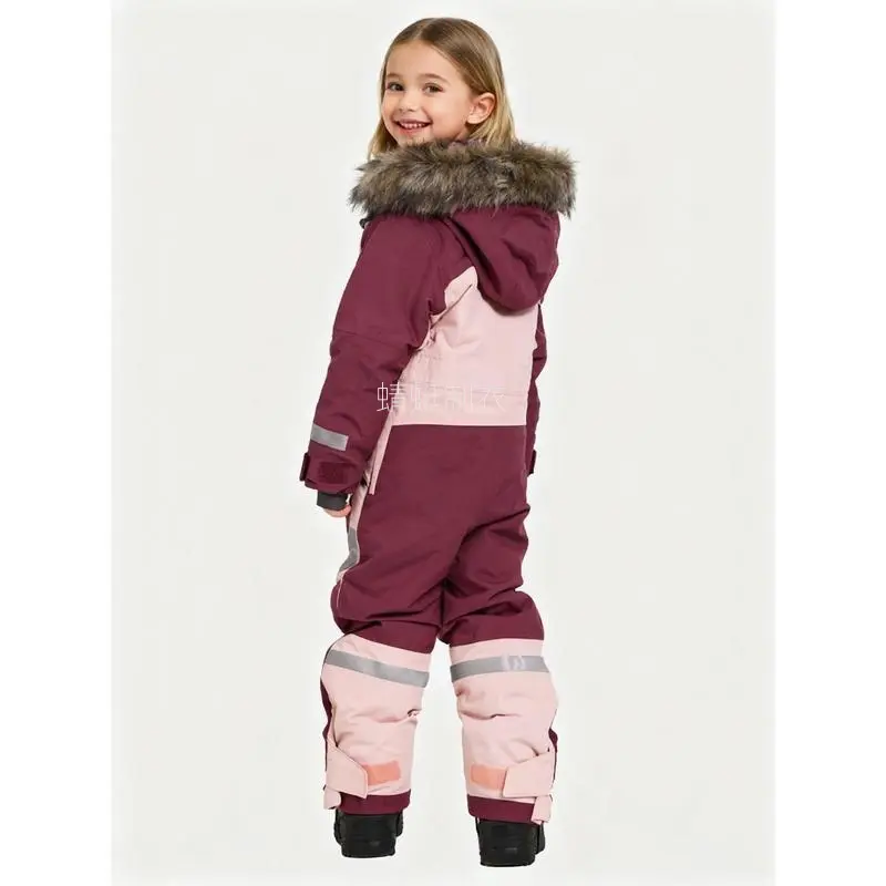 New Kids' Polyester Windproof Winter Ski Jumpsuit - Loose-Fit, Zipper-Design Snowsuit for 3-14 Years Old Boys & Girls for Outdoor Sports Warmth