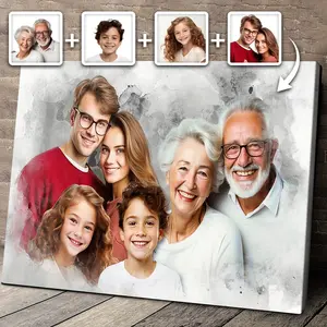 Custom Memorial Painting Gift, Add Deceased Loved One to Photo, Personalized Framed Canvas with Gray Smokey Effect, Combine Photos of Kid Family Portrait, Memorial Gifts for Loss of Mother Father Husband Wife, Father's Day, Independence Day
