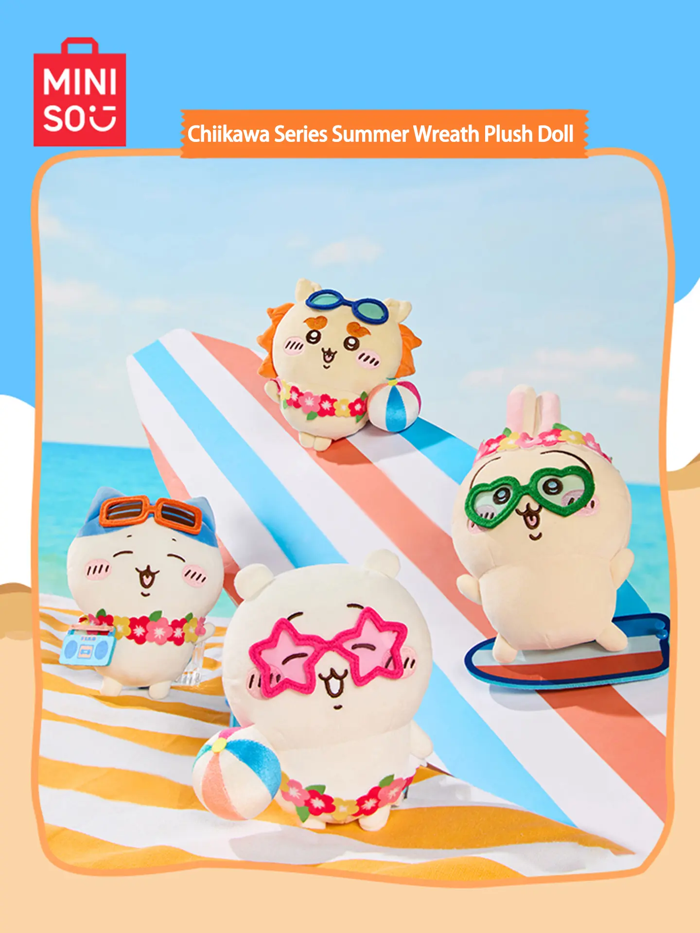 MINISO Chiikawa Summer Wreath Plush Doll, Soft Stuffed Animal Toy, Adorable Cartoon Decor for Home & Bedroom, Perfect Gift for Girls, Students, Anime Fans, Sweet Festival & Birthday Present with Lovely Design,Perfect Gift for Mom,#Summervibes