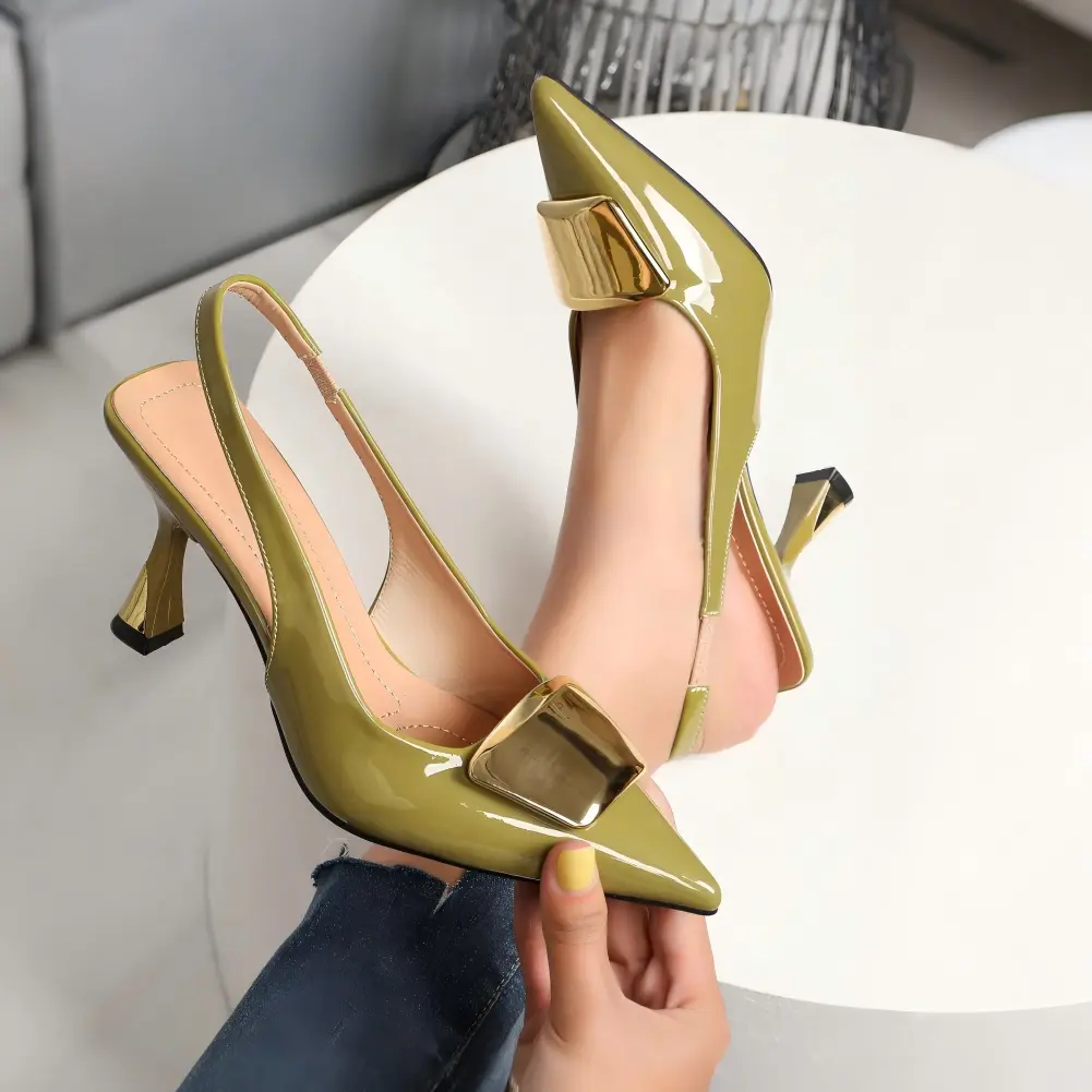 Women's Slingback Heels, Elegant Stylish Comfortable Closed Pointed Toe Block Heel Pumps in Patent Leather, Comfortable 3 inch Dress Shoes for Party, Wedding, Homecoming, Office,Vacation