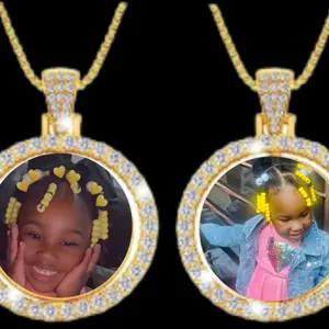 Customized Double Sided Bling Photo Necklace