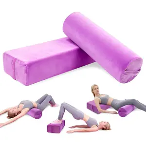 2 PCS Yoga Bolster Pillow Set Washable Velvet Cover Meditation Bolster with High Density Foam and Carry Handle Rectangular and Cylinder Bolsters for Restorative Yoga