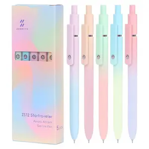 Gel Pens Set, 5 Ink Medium Nib 0.7mm Smooth Writing Pens, Comfortable Grip Aesthetic Ballpoint Pens for Logs School Office Supplies