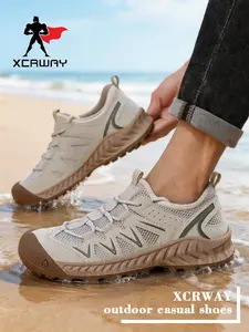Men's Wide Fit Summer Mesh Sports Outdoor Shoes, Protective Toe Lightweight Hunting Shoes, Breathable Net Fabric, Rubber Sole, Low Top