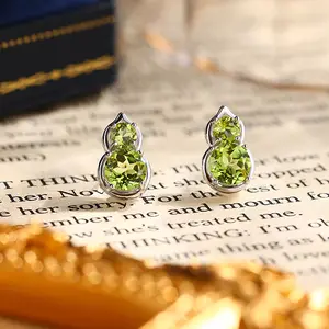 S925 sterling silver Natural Peridot earrings Hulu shape style for Women, Girl friend, Brides, Grils as &Birthday Gift, Perfect for Daily Wear and Party, Valentine's Day Gif