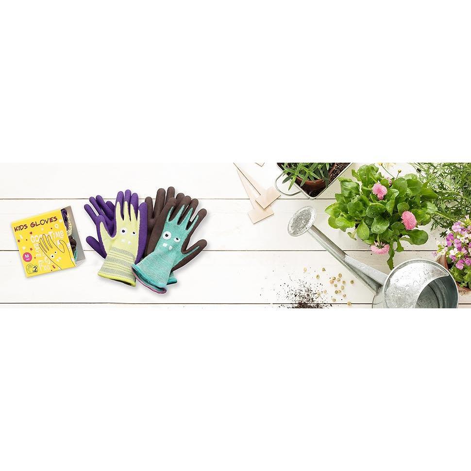 COOLJOB 2 Pairs Modal Toddler Work Gloves, Rubber Coated Kids Gardening Gloves