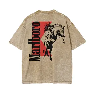 [100% Cotton] [Made in the USA] Washed vintage Marlboro denim hooded sweatshirt, Bohemian Western style, unisex printed pullover, comfortable everyday cotton men's wear, a perfect gift for men.