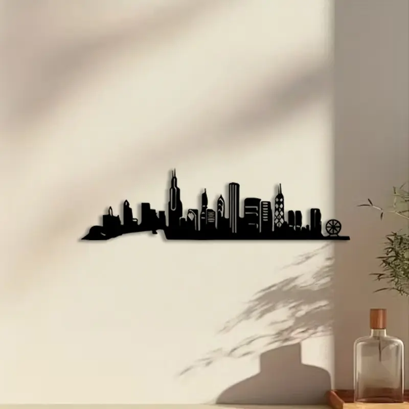 1pc Chicago Skyline Metal Wall Art, Chicago Skyline Statue Mural, Perfect for Office Wall, Living Room Wall, Gallery Wall, Thanksgiving Decor, Creative Modern Decoration, Ideal Gift for Travelers, Rust-Resistant Metal