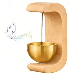 Natural wooden frame copper doorbell, no drill magnetic buzzer, suitable for front doors and refrigerators, dopamine magnetic suction doorbell, Japanese style suction door wind chime, wooden brass entrance door, collision bell, healing decoration