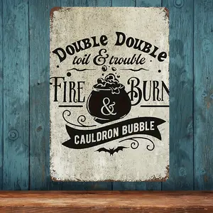2D Flat, 1pc Vintage Halloween Cauldron Metal Wall Decor - Antique Look with Bubble, No Electricity Needed, Easy Hanging - Perfect for Home, Party, or Gothic Gift - Durable Iron Tin Sign (7.9*11.9 Inches) - Halloween Decoration, Halloween Home Decor