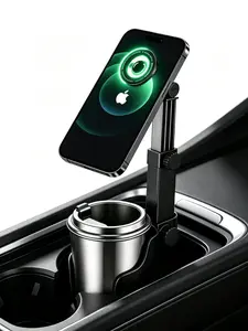 Magnetic phone mount with retractable long arm for cup holders, fits standard car cup holders in all vehicles