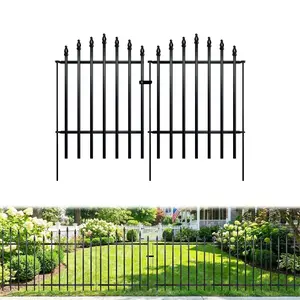 Arifaro Metal Garden Decor Fence Panels 32" H x 24" W ,5-Piece Set (4 Fence Panels + 1 Gate),Garden Raised Bed No Digging Decorative Garden Border Fence, Garden Accessories Rust-Resistant Black Landscape Edging for Flower Beds, Yard, Patio