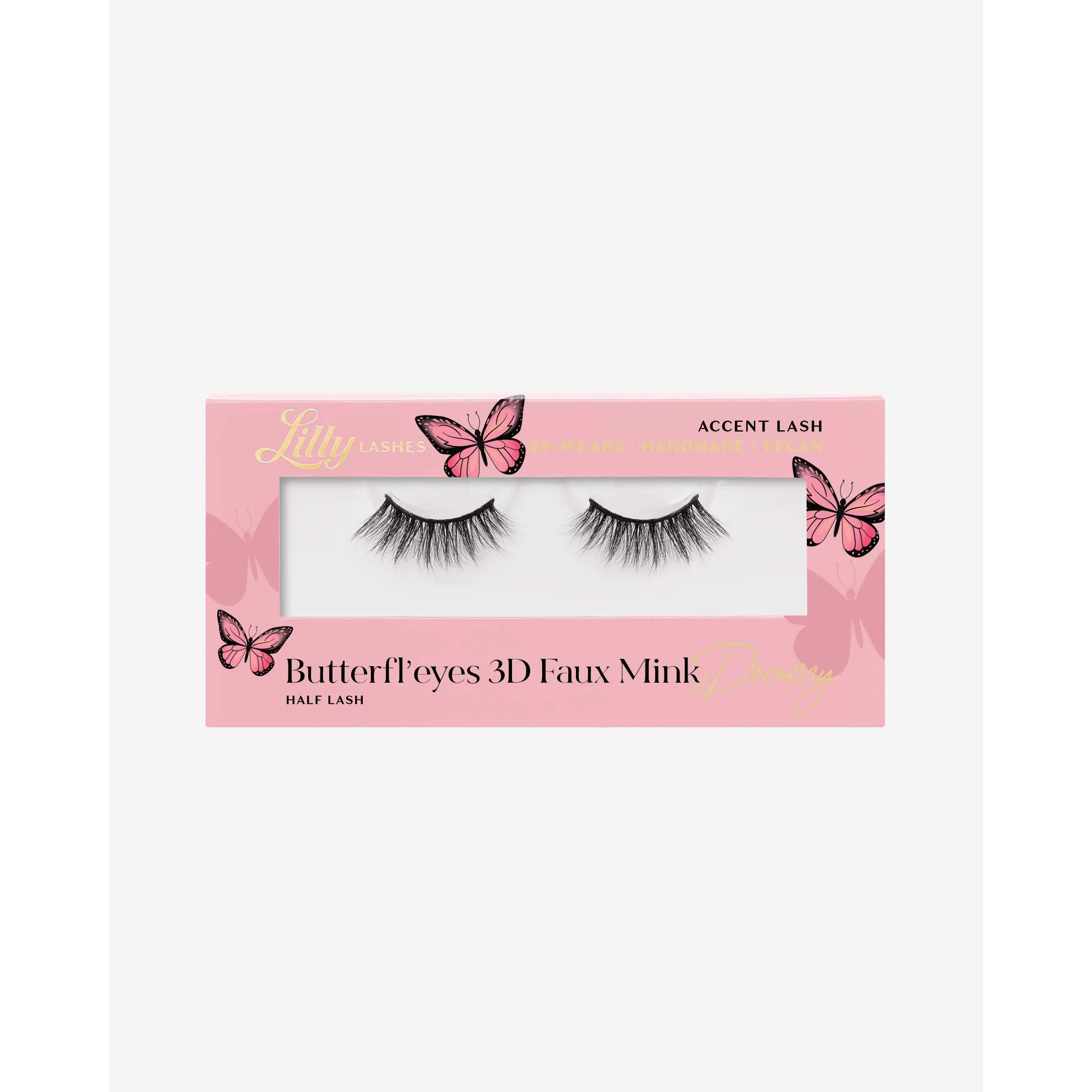 Lilly Lashes Butterfl'eyes Collection False Eyelashes, Dreamy Half Style, Wispy Fluttery Layers, Faux Mink Vegan Fibers, 13mm Natural Look, Includes Lash Glue