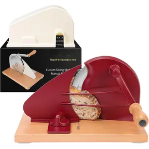 Upgraded Manual Bread Slicer for Homemade Sourdough Bread - Adjustable Thickness Bread  with Hand Crank, Suction Cups, Slicing Guide, Scale Line & Cover, for  Even Slices (Red)