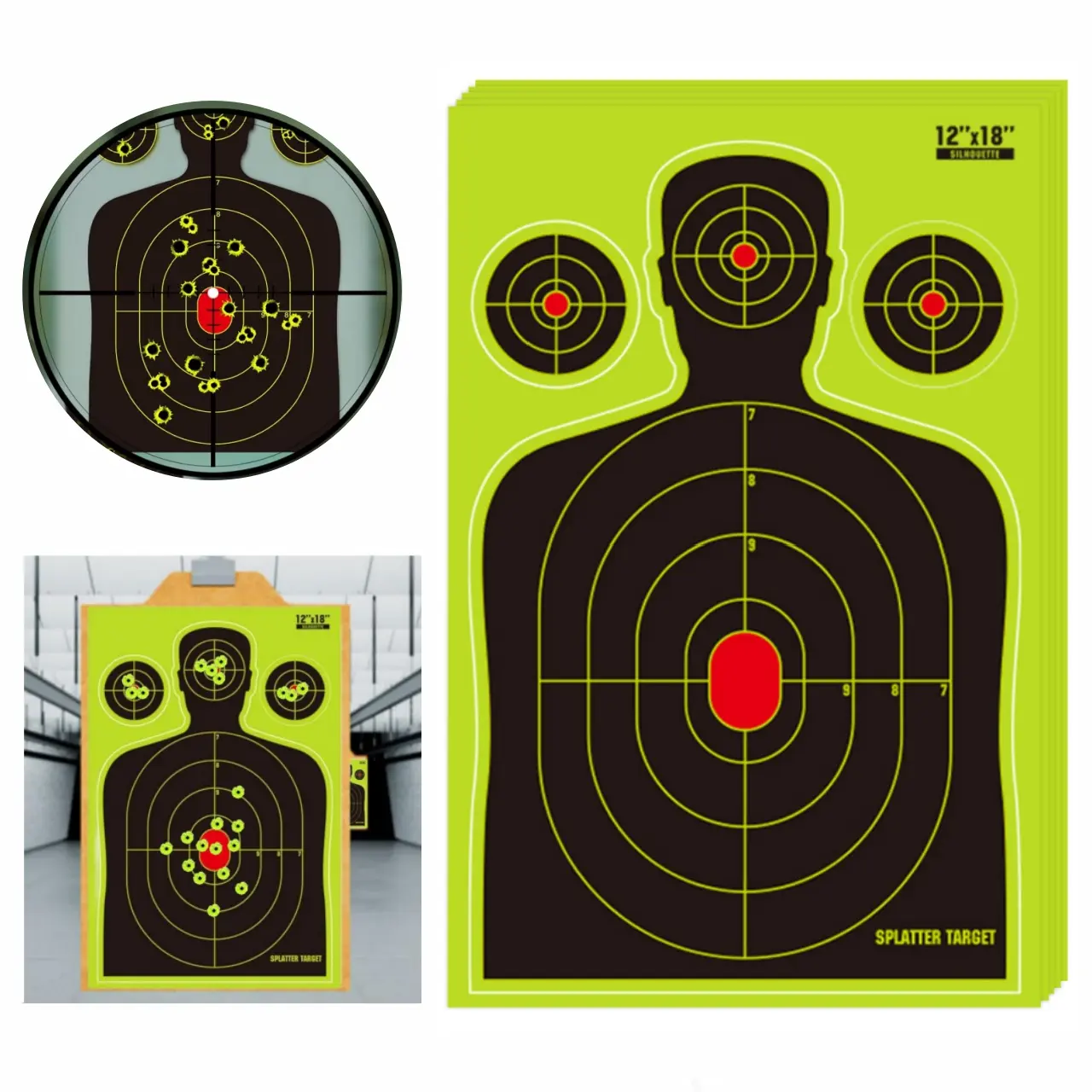 12*18In Fluorescent Splatter Human Silhouette Target Sheets,Waterproof,All Weather Resistant Structure,Visible Splash Impact Marks,Multi Scene Use for Indoor Shooting Hall and Outdoor Practice