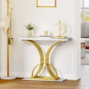DWVO Gold Console Table, Modern Sofa Table for Living Room, Hallway, Entryway, 40 inch Narrow Entryway Table, Faux Marble White