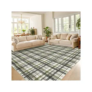 Green-10*13 feet  Modern Plaid Machine Washable Area Rug Non Slip Non Shedding Throw Rugs Stain Resistant Pet Friendly For Bedroom Living Room Low Pile Ultra Thin Flodable Indoor Carpet For Dining Room Kitchen Nursery