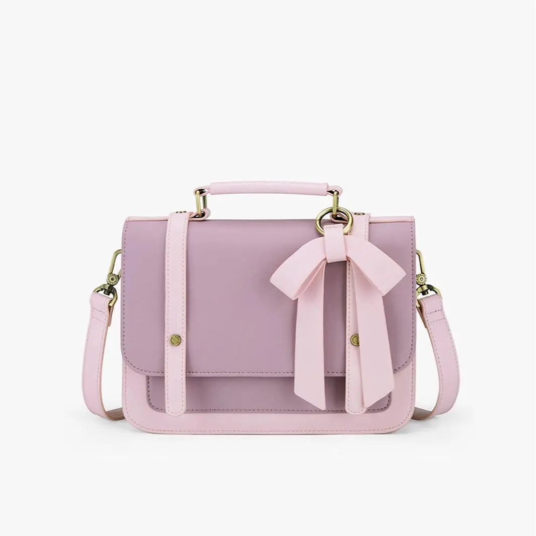 ECOSUSI Small Crossbody Bags Vintage Satchel Work Bag Vegan Leather Shoulder Bag with Detachable Bow