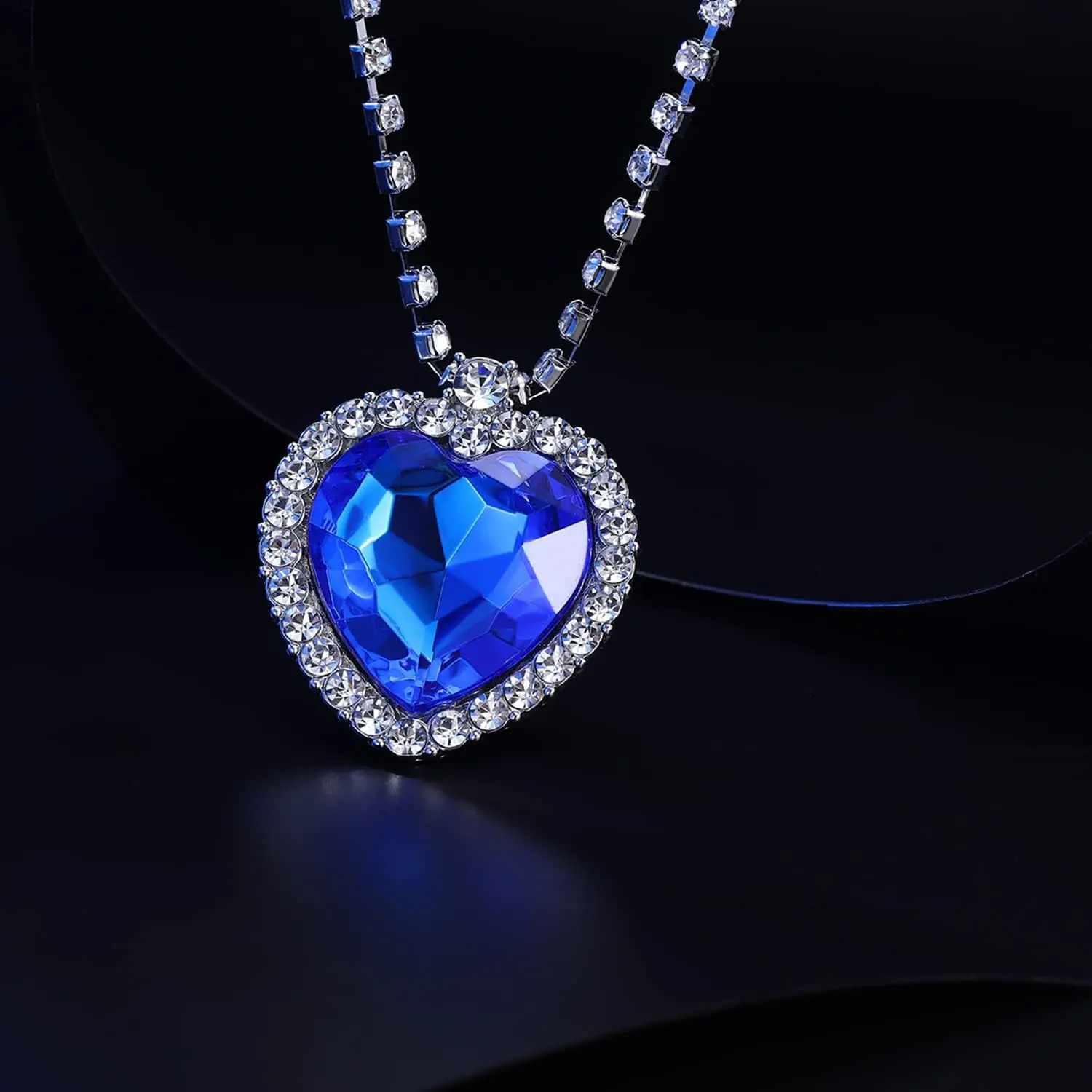 Ocean-Inspired Heart of The Ocean Sapphire Necklace - Royal Blue Created Crystal Pendant, Silver-Plated Jewelry, 23g, 4cm High, Great Mother's Day Gifts, 4 Centimeters High