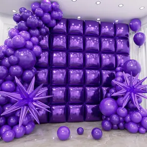 36pcs Purple Square Foil Balloons Wall Backdrop with 79pcs Balloon Garland Arch Kit, Double Sided Balloon for Birthday Shower Bridal Shower Anniversary Prom Graduation Party Decorations