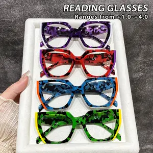 Women's Plastic Square Frame Reading Glasses, Reading Eyeglasses, Reading Eyewear, Floral Patchwork Design, Vintage Style, Casual Fashion, 4 Pairs Set