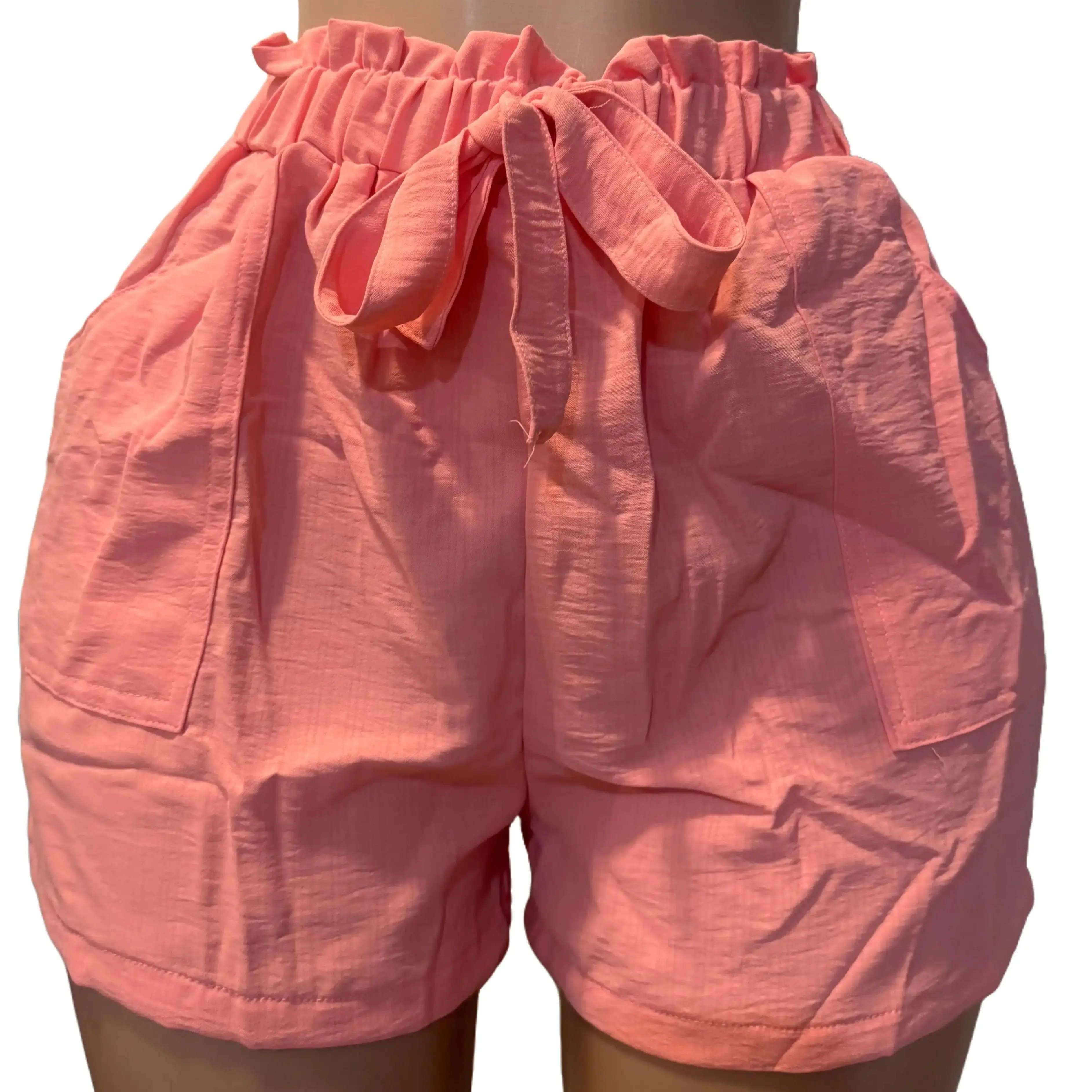 Fashion Ruffle Bow Waist Shorts Summer Beach Pants With Pockets Women High Waist Design Ideal for Beach Trips and Casual Wear