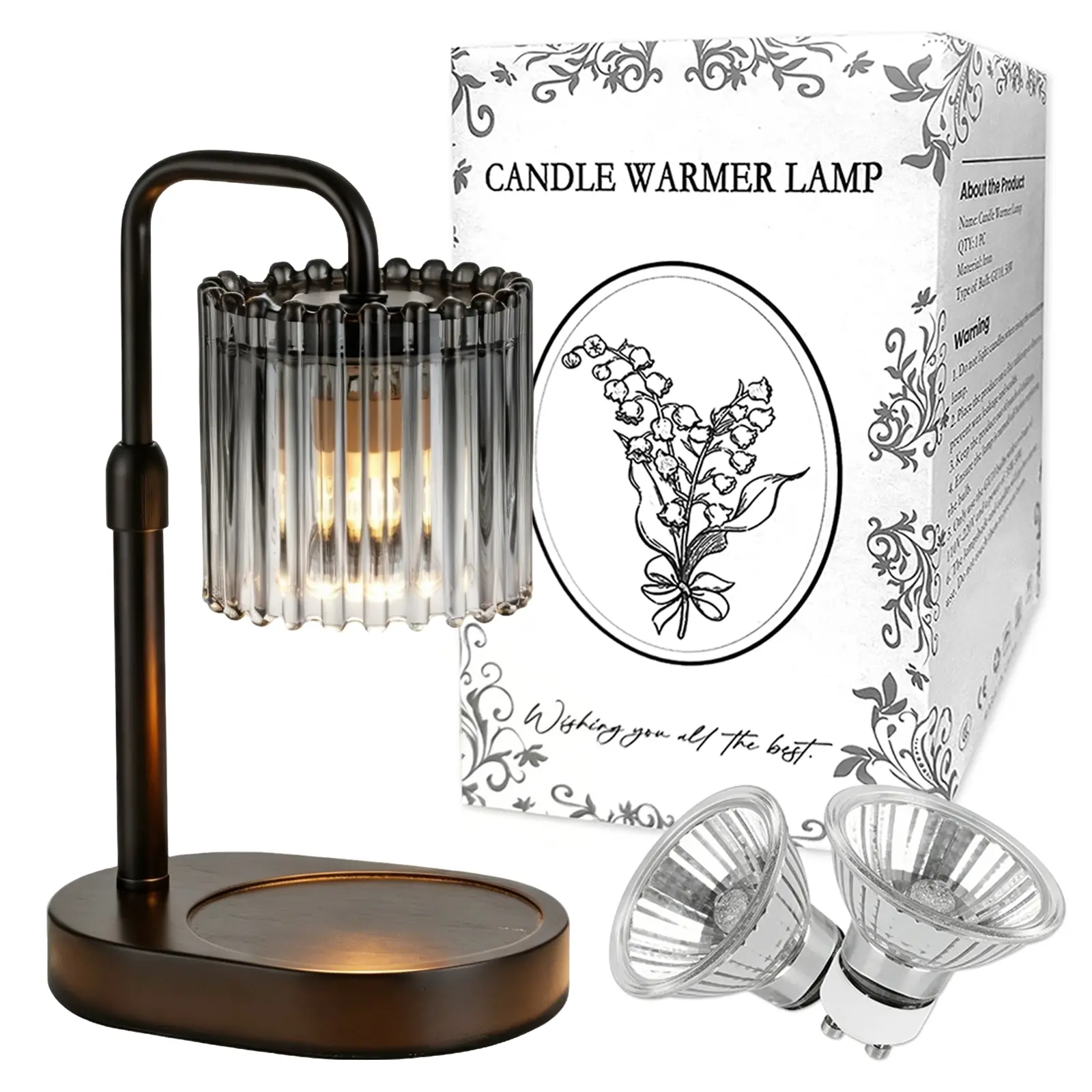 Gold Floral Pattern Flower Candle Warmer Lamp - Wax Melt Compatible, Timer-Equipped, Adjustable Height Base, Safe Long-Lasting Fragrance Release, Elegant Decor for Home Users' Indoor Room Kitchen Specialty Utensils Aromatherapy