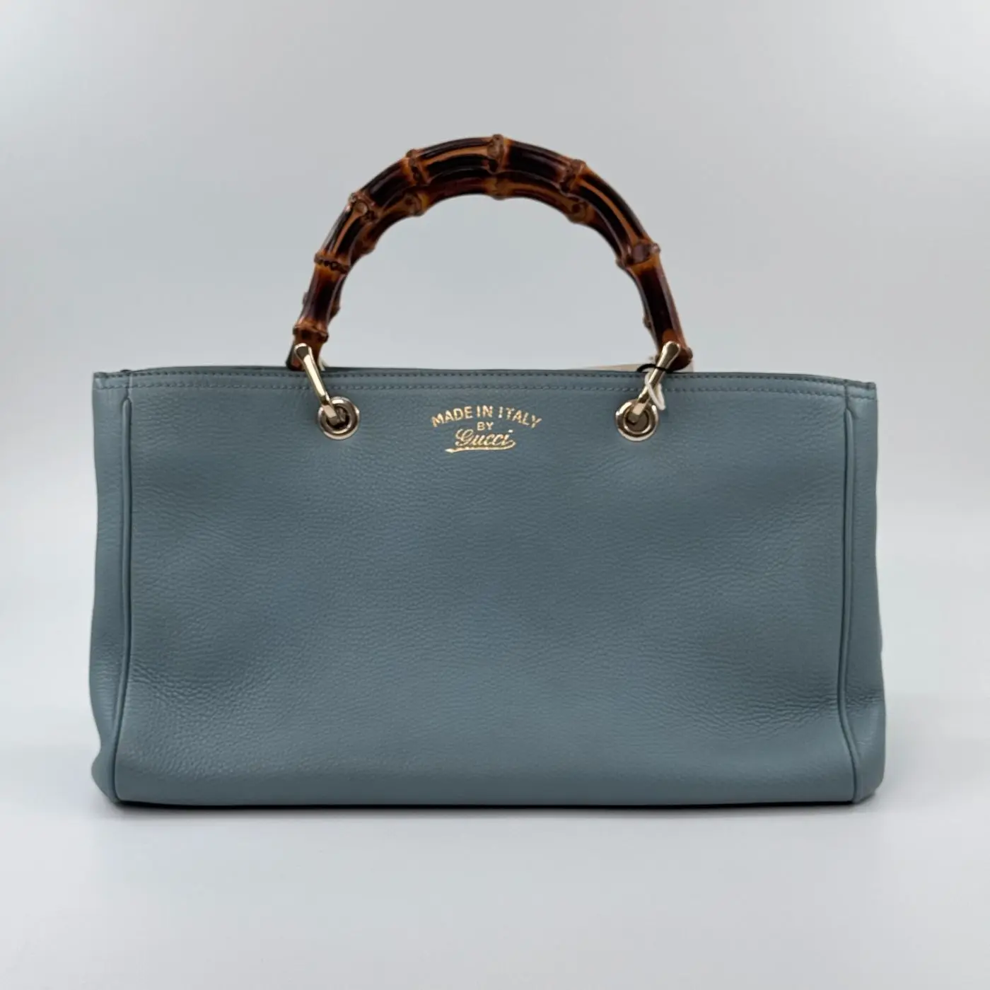 Pre-owned GUCCI leather Clutches & Wristlets Light Blue Pebbled Bamboo Shopper 2 Way Tote Bag #1221176626612770