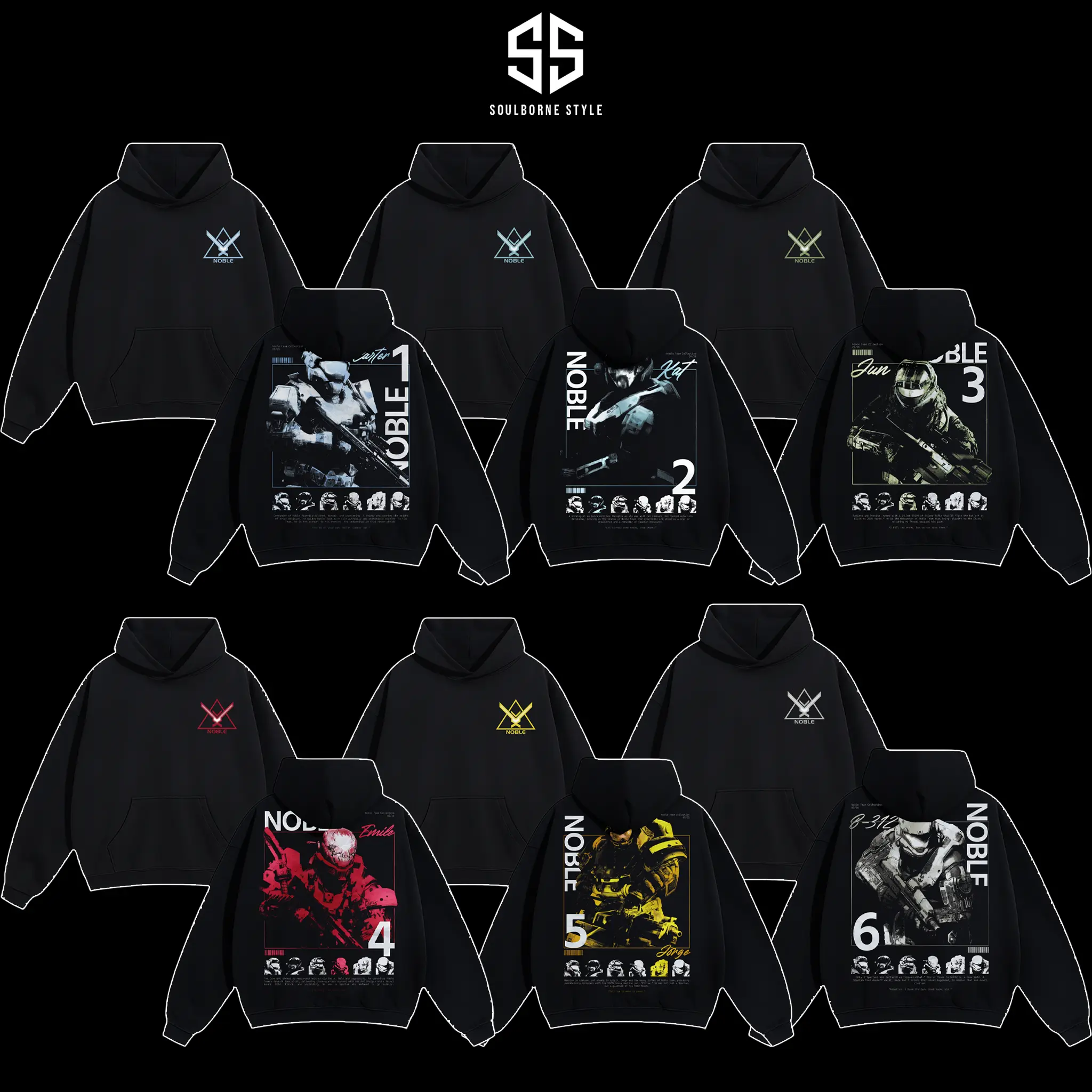 [Soulsborne Style] Vintage Noble Team - Halo Reach Unisex Hoodie, Noble Team Gaming Apparel, Spartan Core Shirt, Video Game Clothes, Reach Commemorative Merch, Gift For Him, Gift For Her, Sci-fi Streetwear