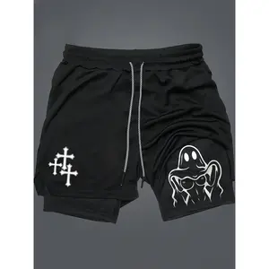 Sexy Lady Ghost Print Menswear 80s 90s Oversized 2 in 1SingletMuscle Shorts Athleisure Street Shorts Summer Simple LetterBlack Polyester Fabric ElasticWaistband Drawcord Tropical CasualBreathable Quick-Drying AnimeGraphic Gifts