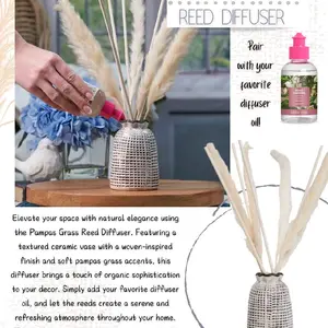 Pink Zebra Pampas Grass Reed Diffuser - Textured Ceramic Vase with Soft Pampas Grass Accents, Oil-Friendly for Elegant Home Decor Fragrance