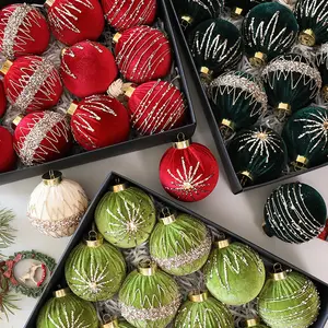 8cm/12pcs Sparkling Velvet Christmas Ball Ornaments, Festive Holiday Decorations, Home Decor Ornaments, Window Hanging Pieces, Perfect for Xmas Celebrations