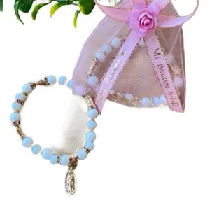 12pcs Recuerdos para Bautizo Baptism Favors Personalized Rosary Bracelet with Ribbon & Custom Name Tag Mi Bautizo 87-25