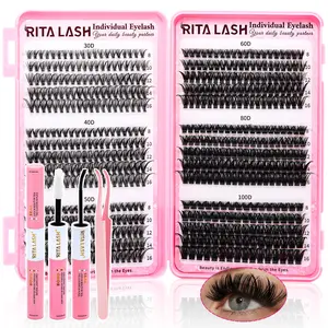 RITALASH 580Pcs Lash Clusters Kit with Bond&Seal Eyelash Bond Glue 6 Styles Clusters Lashes Extension Volume Soft Eyelashes Extension Kit 30D40D50D60D80D100D D Curl Wispy Natural DIY Individual Lash Clusters Kit for Beginners