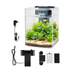 【DealsForYouDays】VEVOR Fish Tank Aquarium, 2 Gallon Arch Ultra-Clear GPPS Starter Smart Tank Adjustable 3 Color Lighting, Self Cleaning System Fishbowl for Freshwater & Saltwater Fish Home, Office, or Pet Use