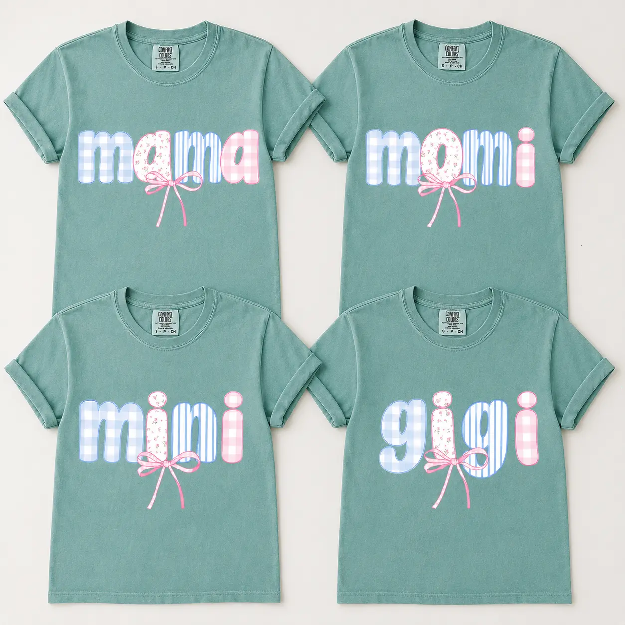 Comfort Colors Mom Mama Grandma Grammy Nana Mimi Gigi Auntie T Shirt, Coquette Bow Pastel Gingham Floral Family Tee, Cute Mother Gift For Women