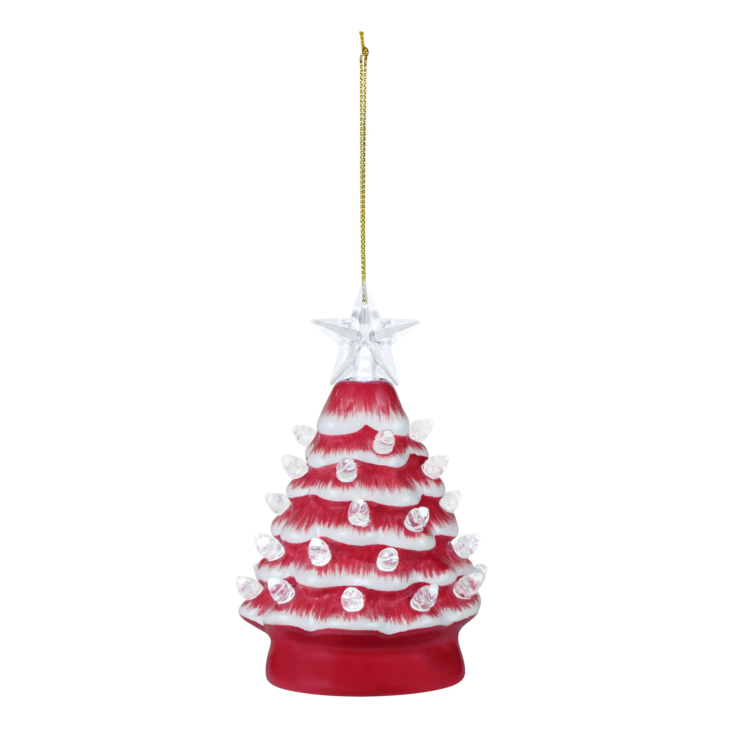 5 in. Ceramic Christmas Tree Decor, Candy Cane Design with Star Ornament, Festive Home Decoration for Holiday Gift, Glossy