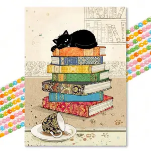 Cat & Book Pattern DIY Diamond Arts Colorful Painting Kit without Frame, DIY Decorative Art Picture for Beginner, DIY Home Decor, Diamond Painting Kits Handicraft
