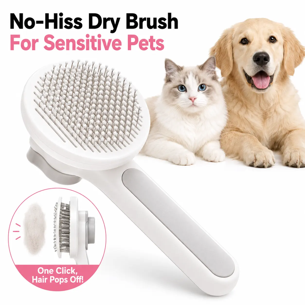 Self-Cleaning Loose Fur Pet Grooming Brush | Massage Cat Hair Removal Tool for Thick Coats | No Mess Hands | No Charging Required