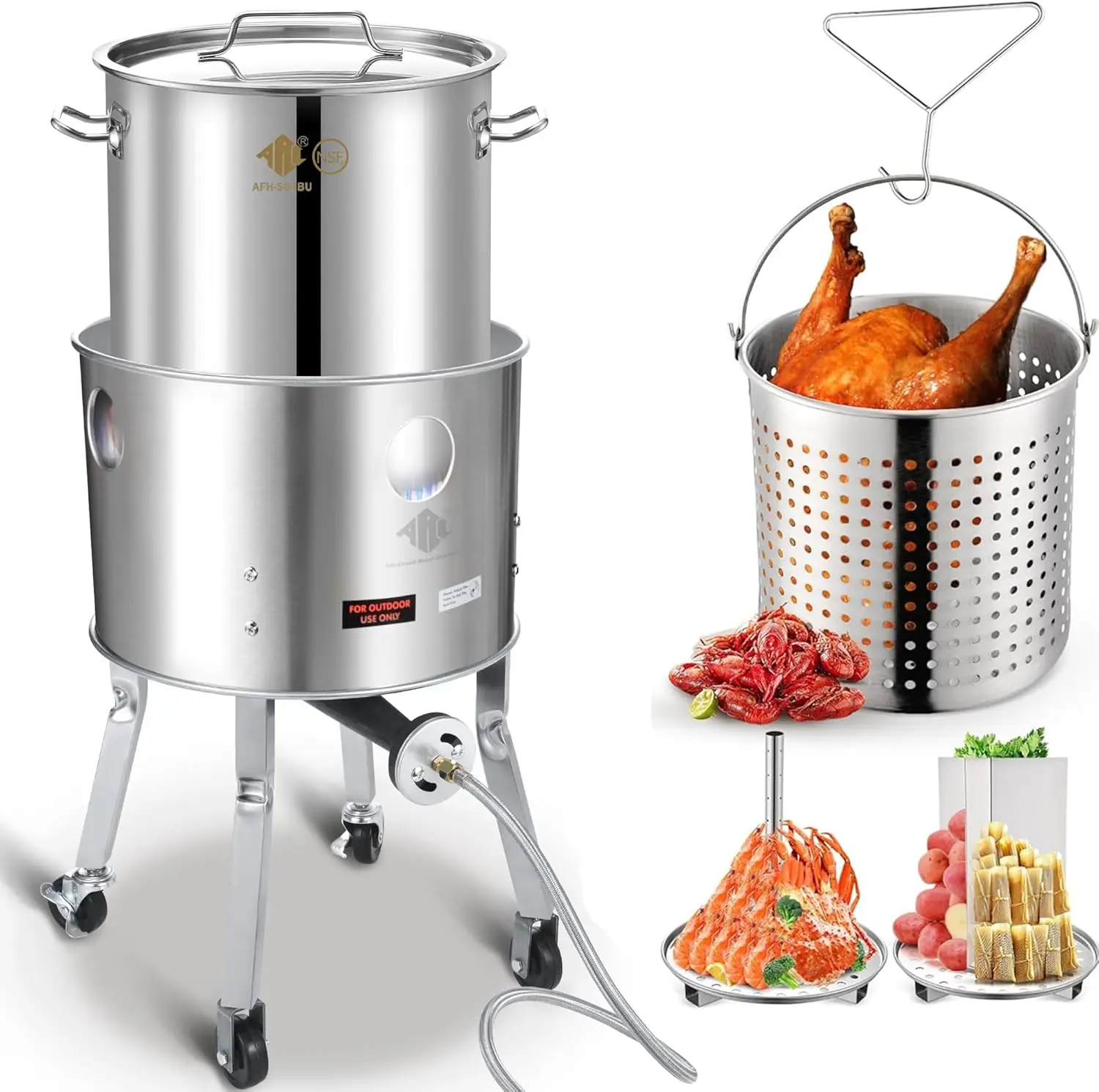 ARC 64QT Crawfish Boil Pot With Basket Kit, Stainless Steel Crab Boil Pot And Burner 20,0000BTU,Stainless Steel Crawfish Boil Pot and Burner for Outdoors Cooking and Steaming,All in One