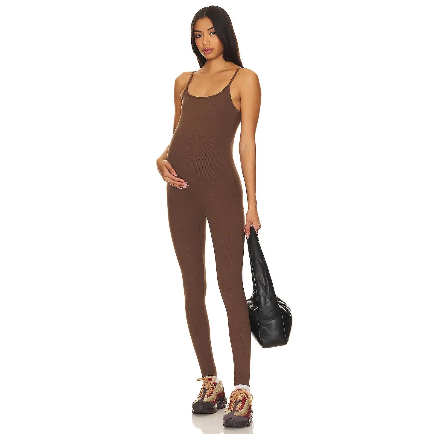 BUMPSUIT Rib Maternity Unitard in Brown